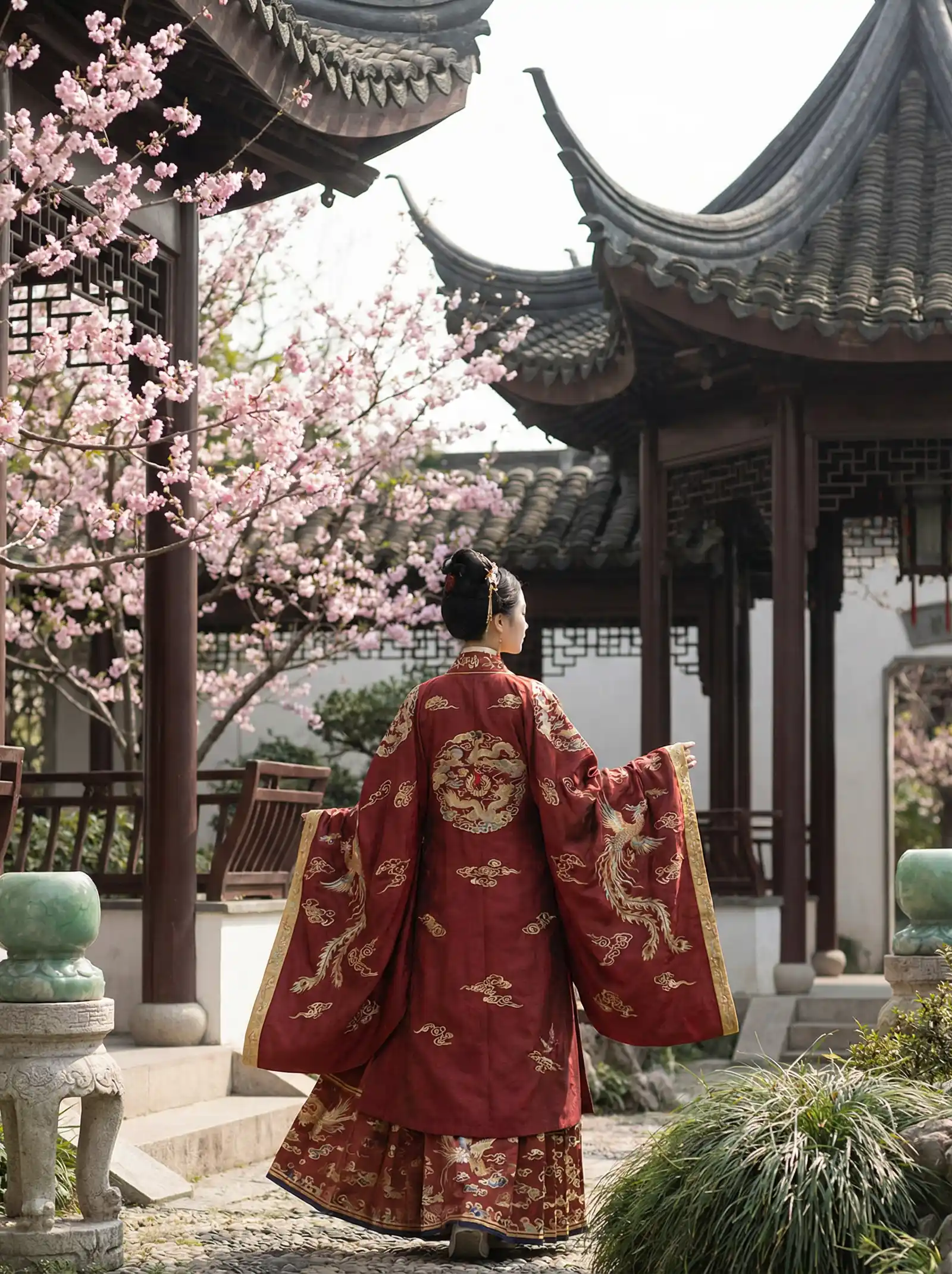 妈咪侠 电影 明制汉服红色凤凰刺绣